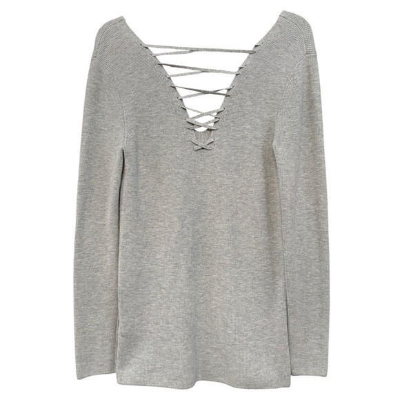 Express Gray Lace Up Back Sweater Women’s Small Long Sleeve - Picture 2 of 4